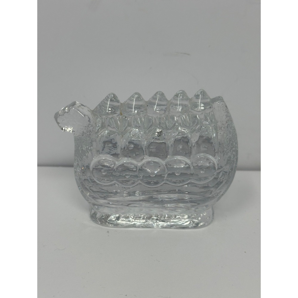 Lindshammar Viking Longboat Boat Ship Clear Blown Glass Figurine Paperweight W0